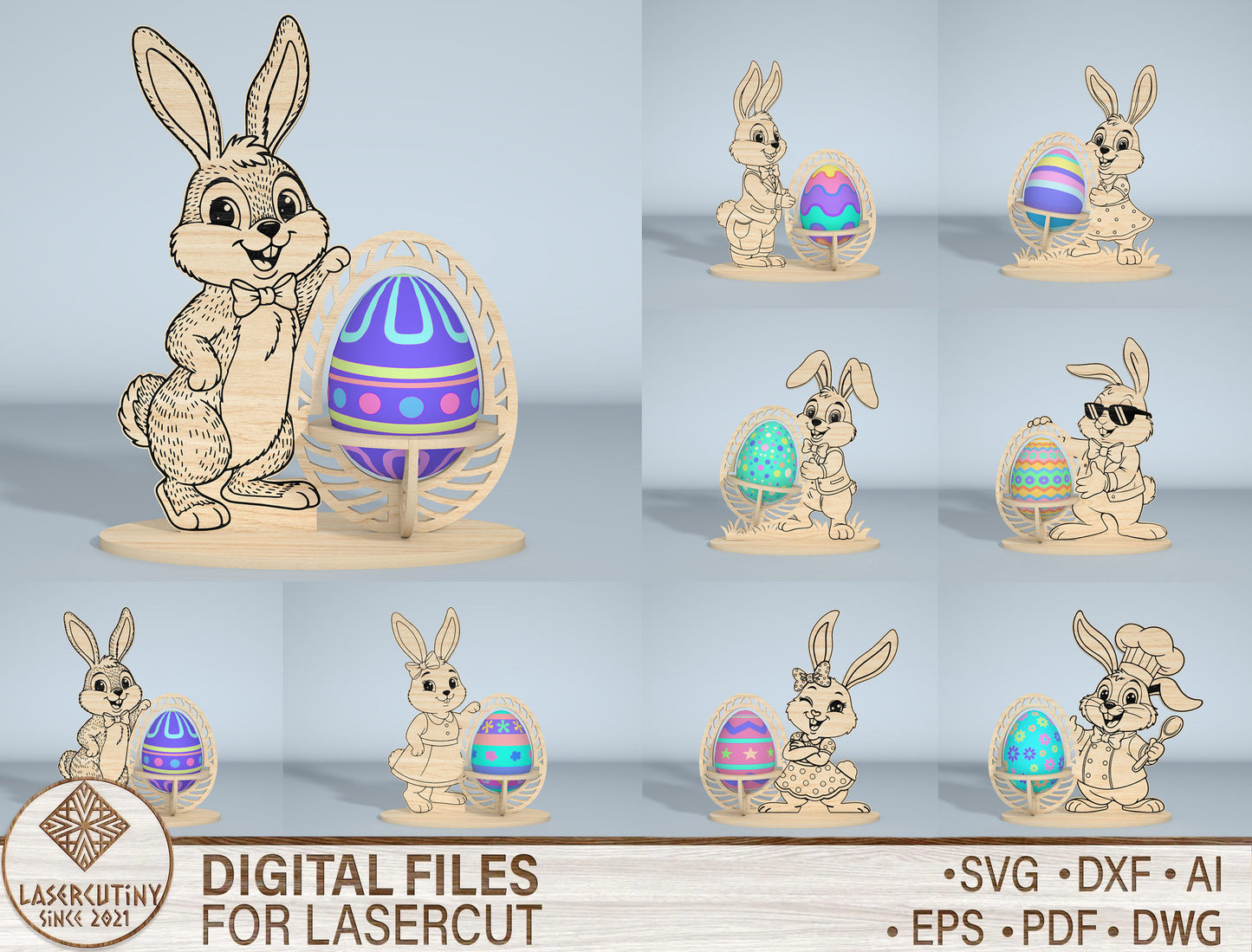 Easter Bunny Egg Spinner SVG Bundle 9 Designs for Glowforge and xTool