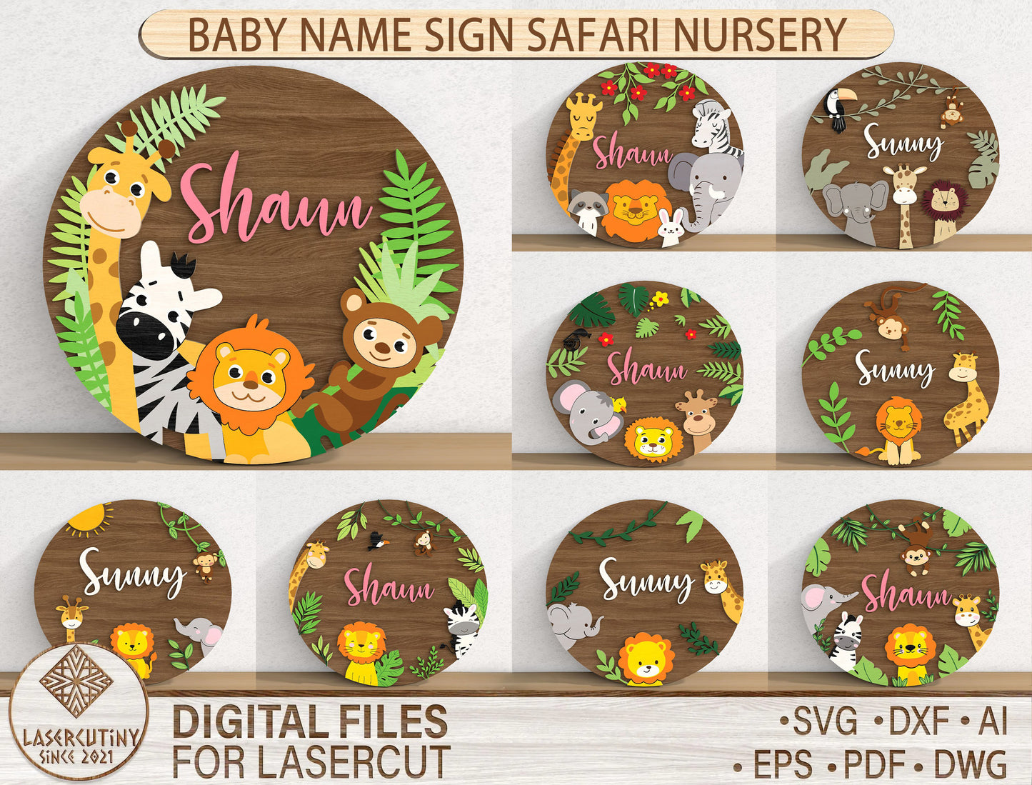 Personalized Safari Baby Name SVG File for xTool LightBurn