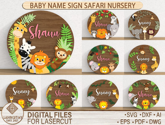 Personalized Safari Baby Name SVG File for xTool LightBurn
