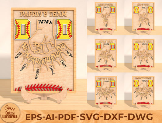 Father’s Team Laser Cut File | Dad Handprint Football Sign | Family Name Wooden Decor | Glowforge, xTool, LightBurn, etc.