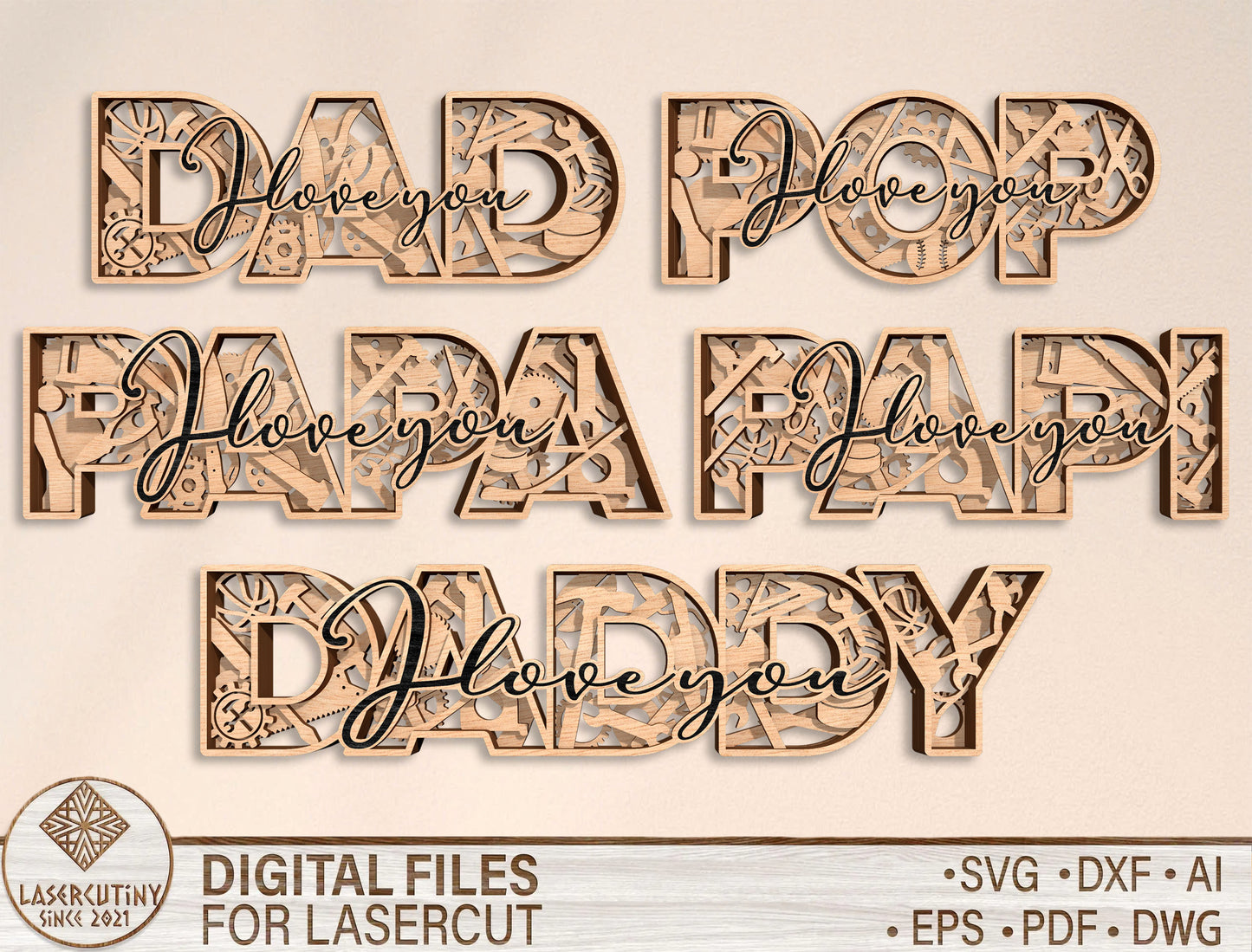 Dad Papa Pops Daddy Tabletop Sign SVG Bundle Laser Cut File for LightBurn and xTool