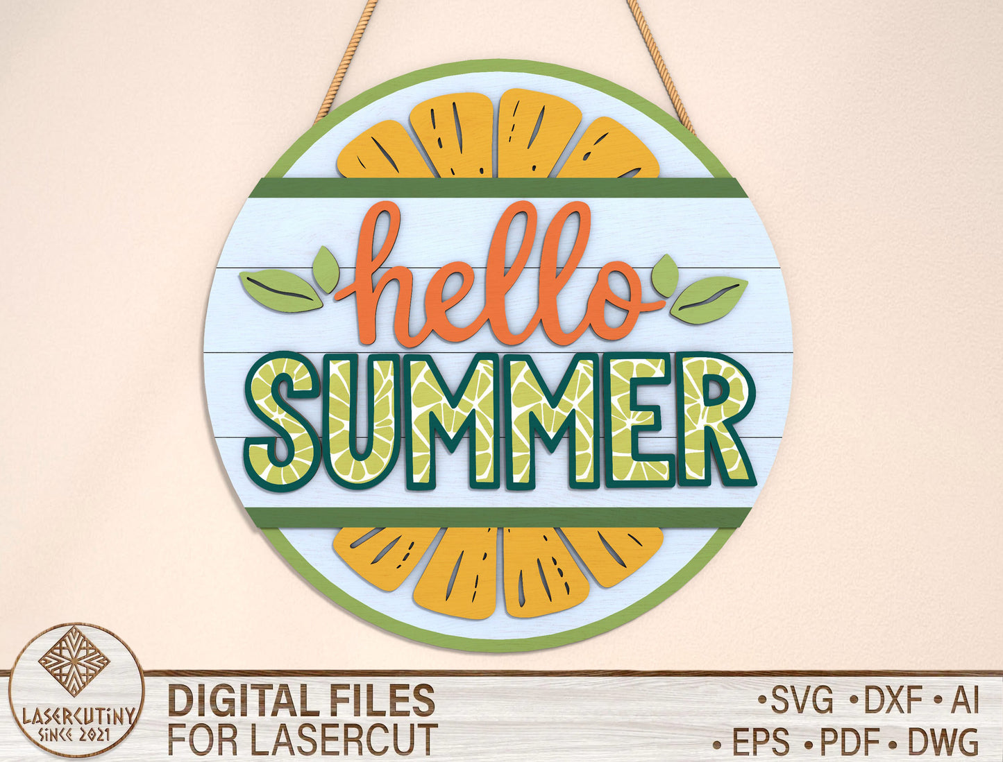 Hello Summer Citrus Slice SVG Door Sign for Glowforge