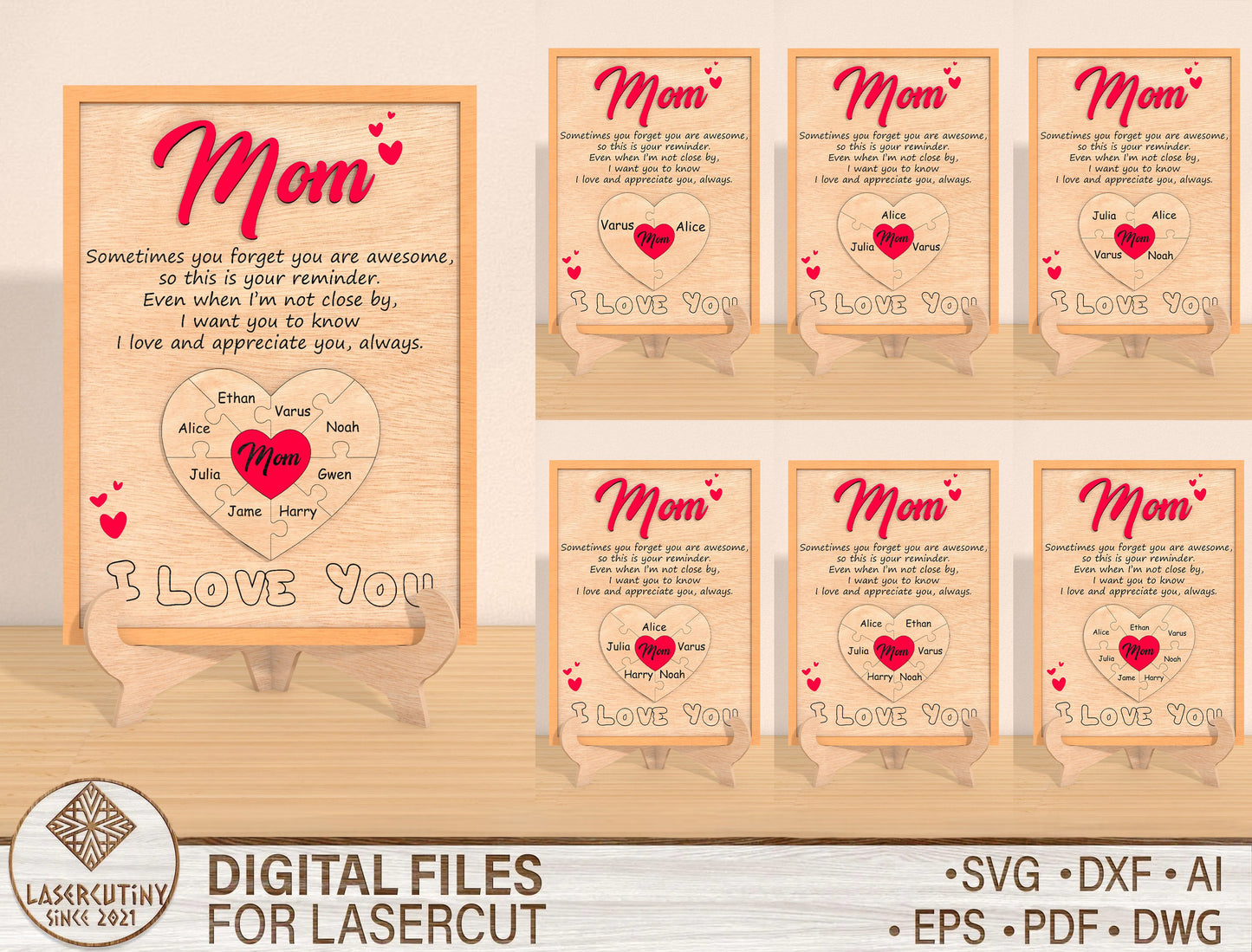Mom Heart Quote Sign SVG Sometimes You Forget for LightBurn and xTool