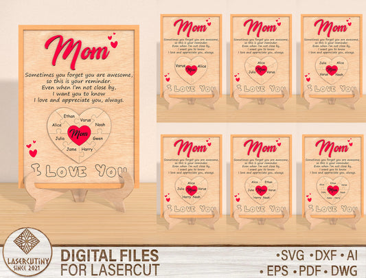 Mom Heart Quote Sign SVG Sometimes You Forget for LightBurn and xTool