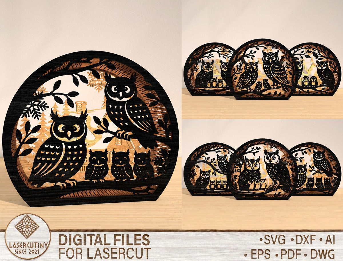 Owl Family Winter Village Christmas Lantern SVG Bundle 7