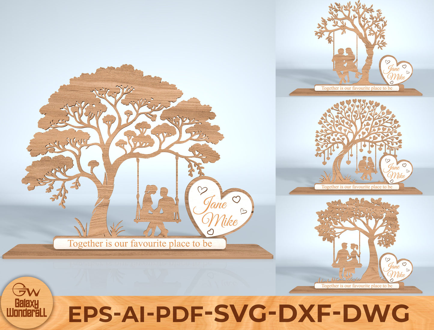 Personalized Couple Tree Swing Laser Cut File Bundle | Romantic Wedding Decor | Wooden Love Art | Glowforge, xTool, LightBurn, etc.