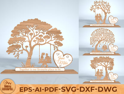 Personalized Couple Tree Swing Laser Cut File Bundle | Romantic Wedding Decor | Wooden Love Art | Glowforge, xTool, LightBurn, etc.