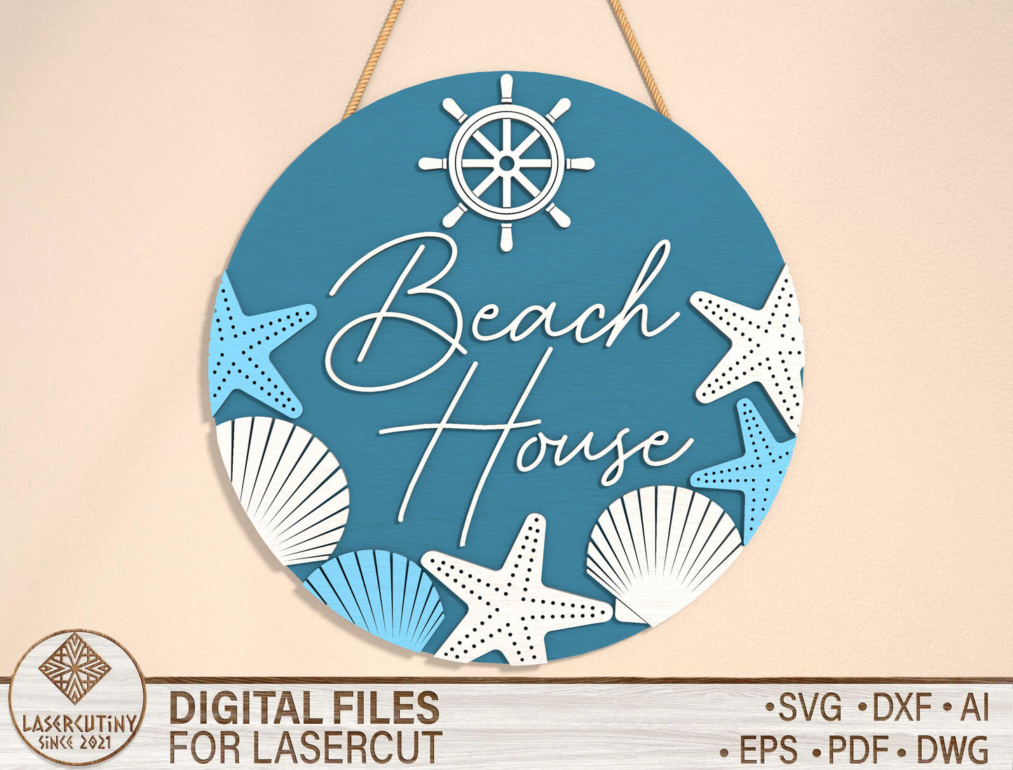Beach House Door Sign SVG Laser Cut File for xTool and Glowforge
