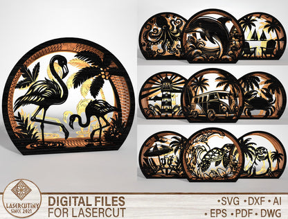 Sea Lantern SVG Bundle with Tropical Ocean Scene Laser Cut Files