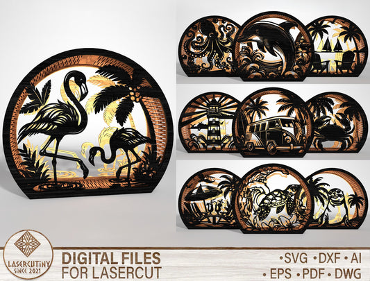 Sea Lantern SVG Bundle with Tropical Ocean Scene Laser Cut Files