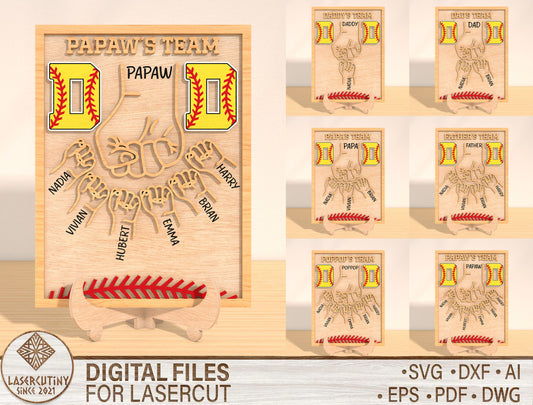 Father’s Team Laser Cut File | Dad Handprint Football Sign | Family Name Wooden Decor | Glowforge, xTool, LightBurn, etc.