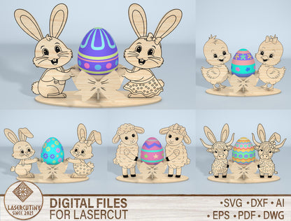 Animal Egg Stand SVG Bundle Easter Egg Holder for Glowforge and xTool