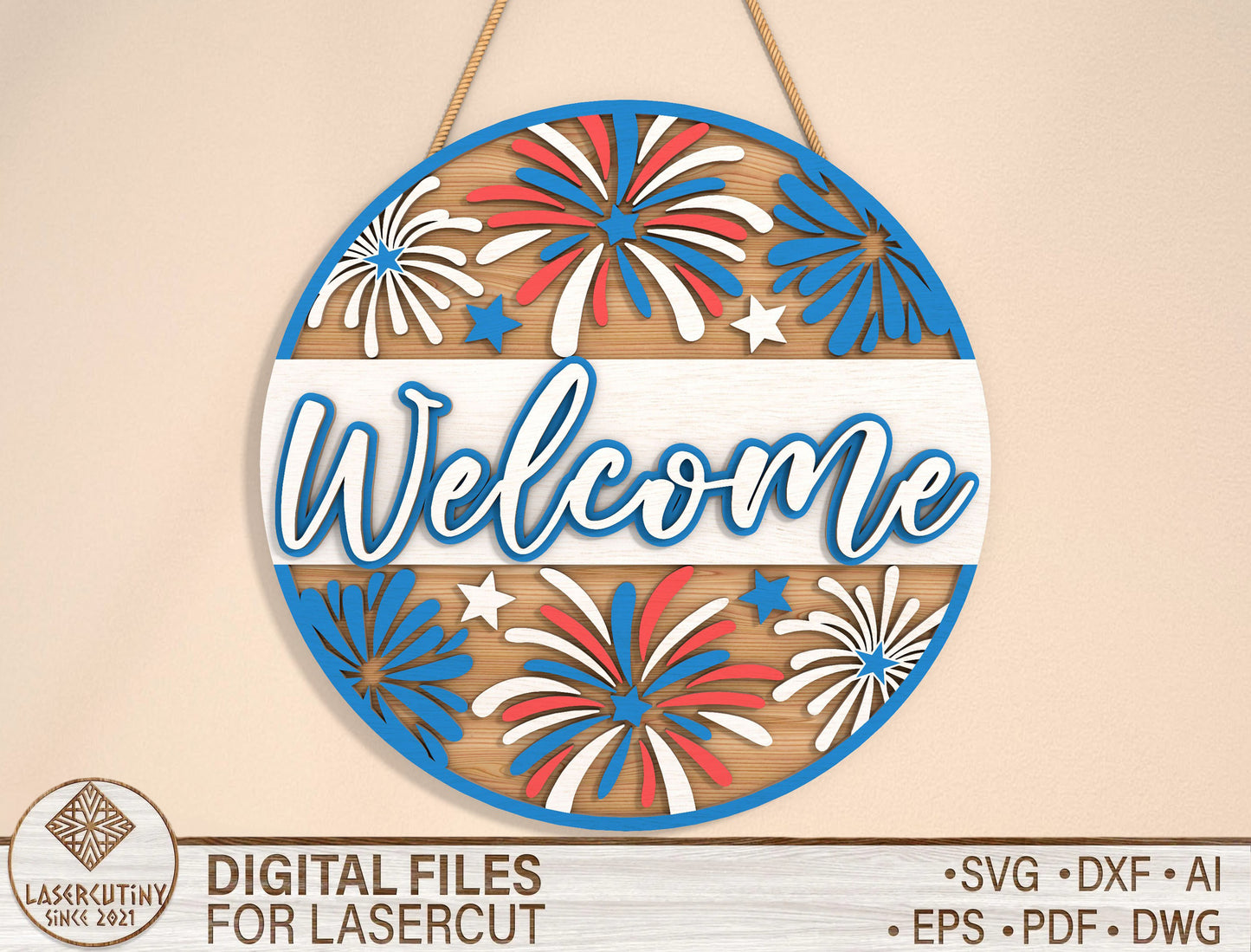 Patriotic Fireworks Welcome SVG Laser Cut File for xTool