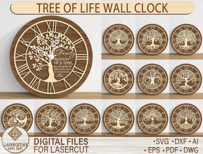 Tree of Life Wall Clock SVG Bundle for Glowforge and LightBurn