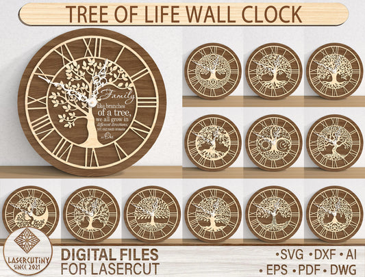 Tree of Life Wall Clock SVG Bundle for Glowforge and LightBurn