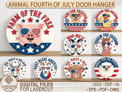 Patriotic Animal Door Hanger SVG Bundle for Glowforge