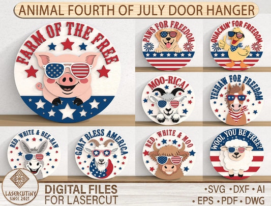 Patriotic Animal Door Hanger SVG Bundle for Glowforge