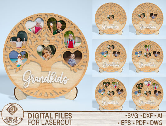 Grandkids Photo Frame SVG Bundle Family Tree Tabletop Laser Cut File for Glowforge and xTool