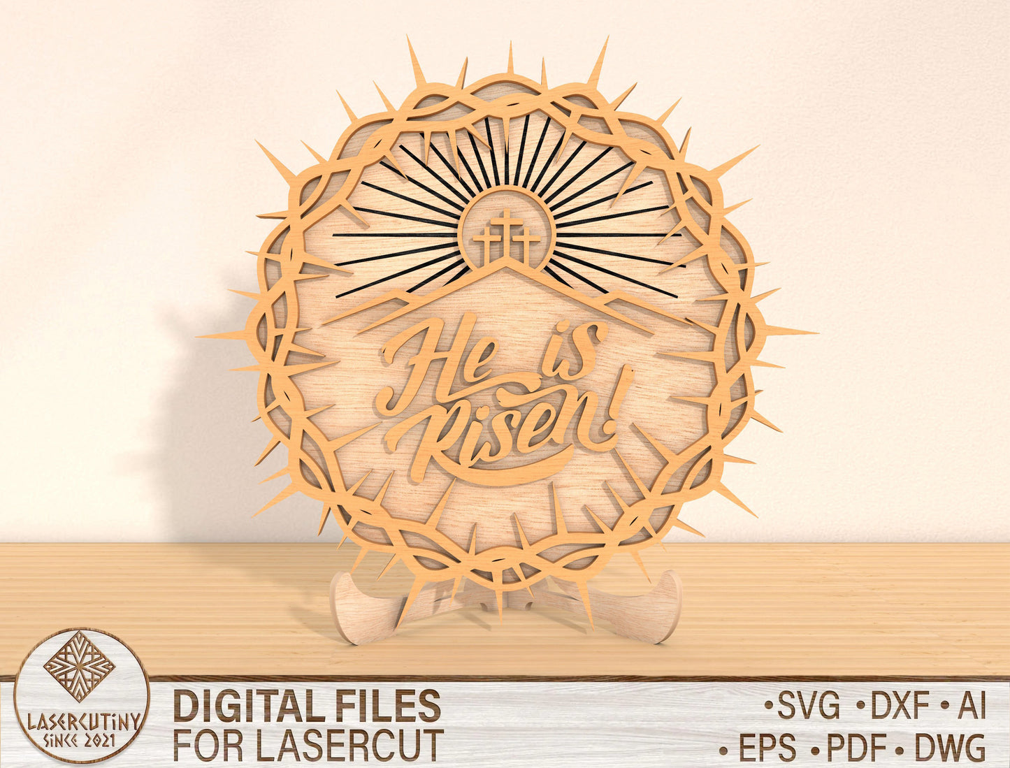 He Is Risen Cross Tabletop Sign SVG Christian Easter for LightBurn and xTool