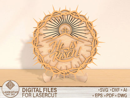 He Is Risen Cross Tabletop Sign SVG Christian Easter for LightBurn and xTool