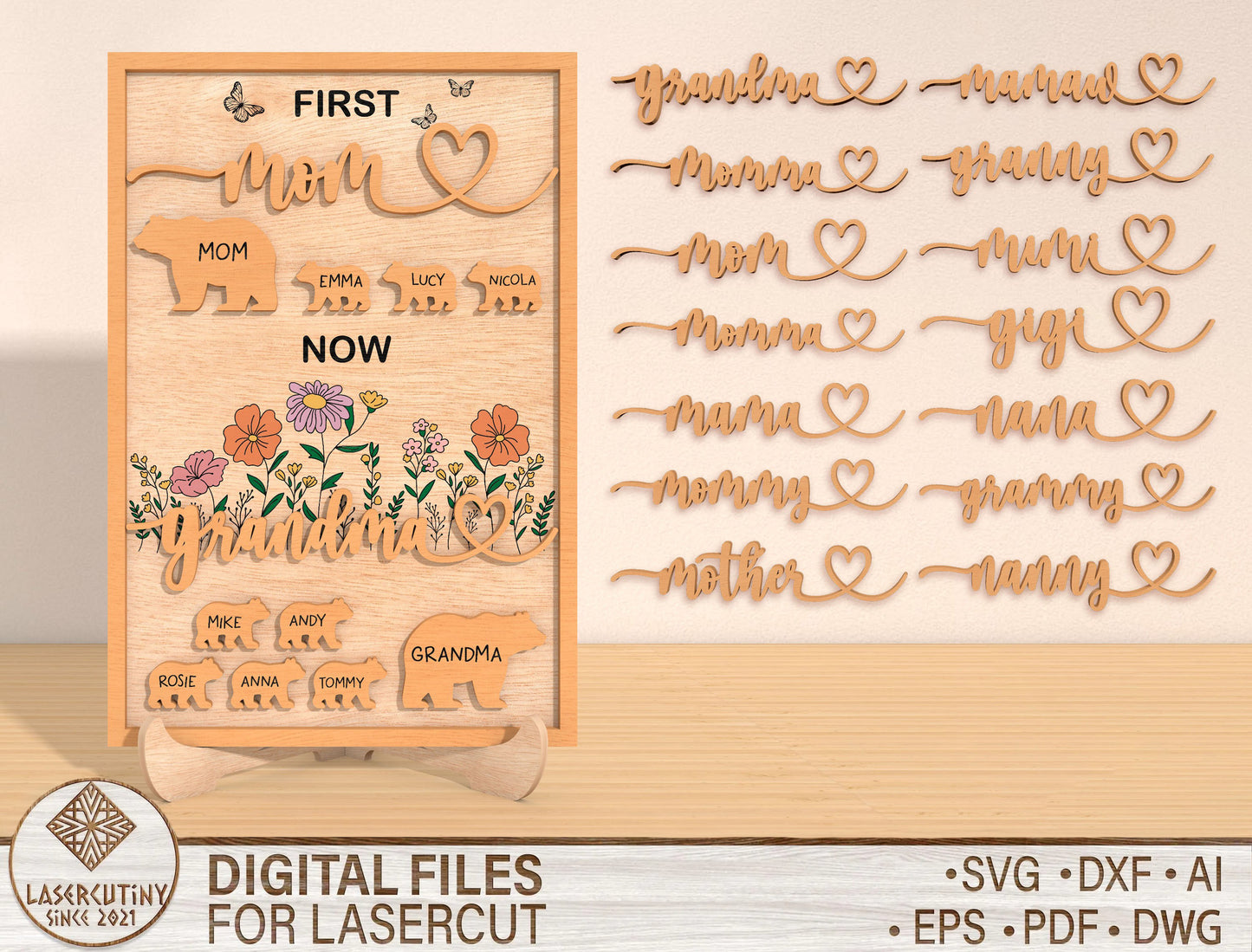 Personalized Grandma Bear Family Sign SVG for LightBurn and xTool