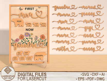 Personalized Grandma Bear Family Sign SVG for LightBurn and xTool
