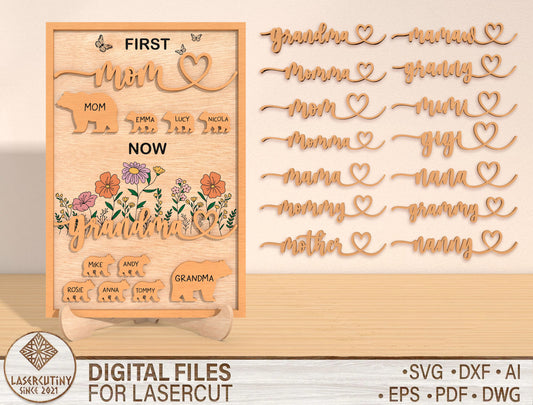 Personalized Grandma Bear Family Sign SVG for LightBurn and xTool