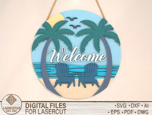Tree Beach Chair Welcome Door Sign SVG for LightBurn and Glowforge