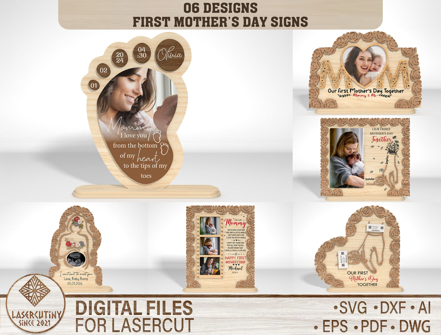 First Mother's Day Photo Frame SVG Bundle for xTool and Glowforge