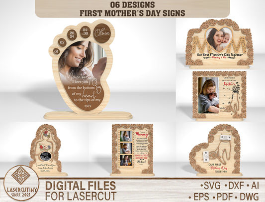 First Mother's Day Photo Frame SVG Bundle for xTool and Glowforge
