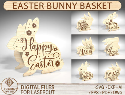 Easter Bunny Basket SVG Wooden Hollow Bunny Candy for LightBurn and xTool