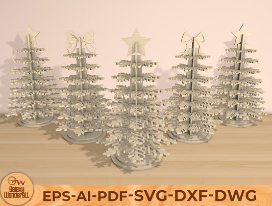 3D Snowflake Christmas Tree Laser Cut File | Ready to Cut | Glowforge, xTool, LightBurn, etc.
