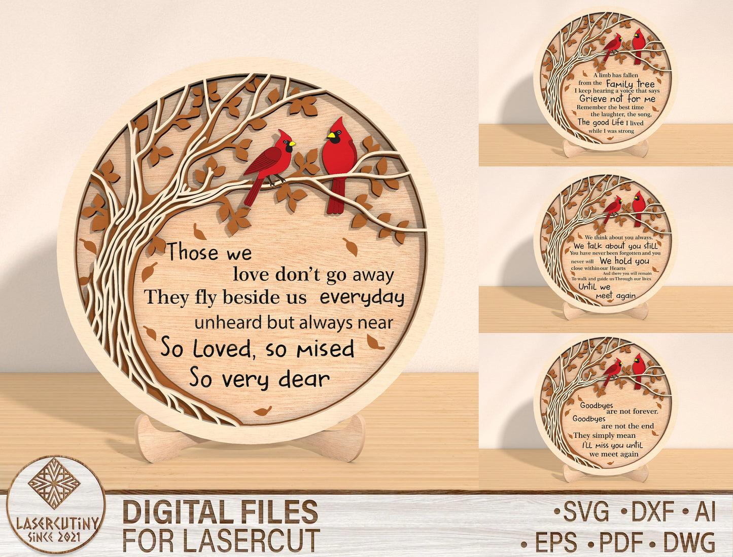 Cardinal Bird Tree Memorial SVG Laser Cut File for LightBurn