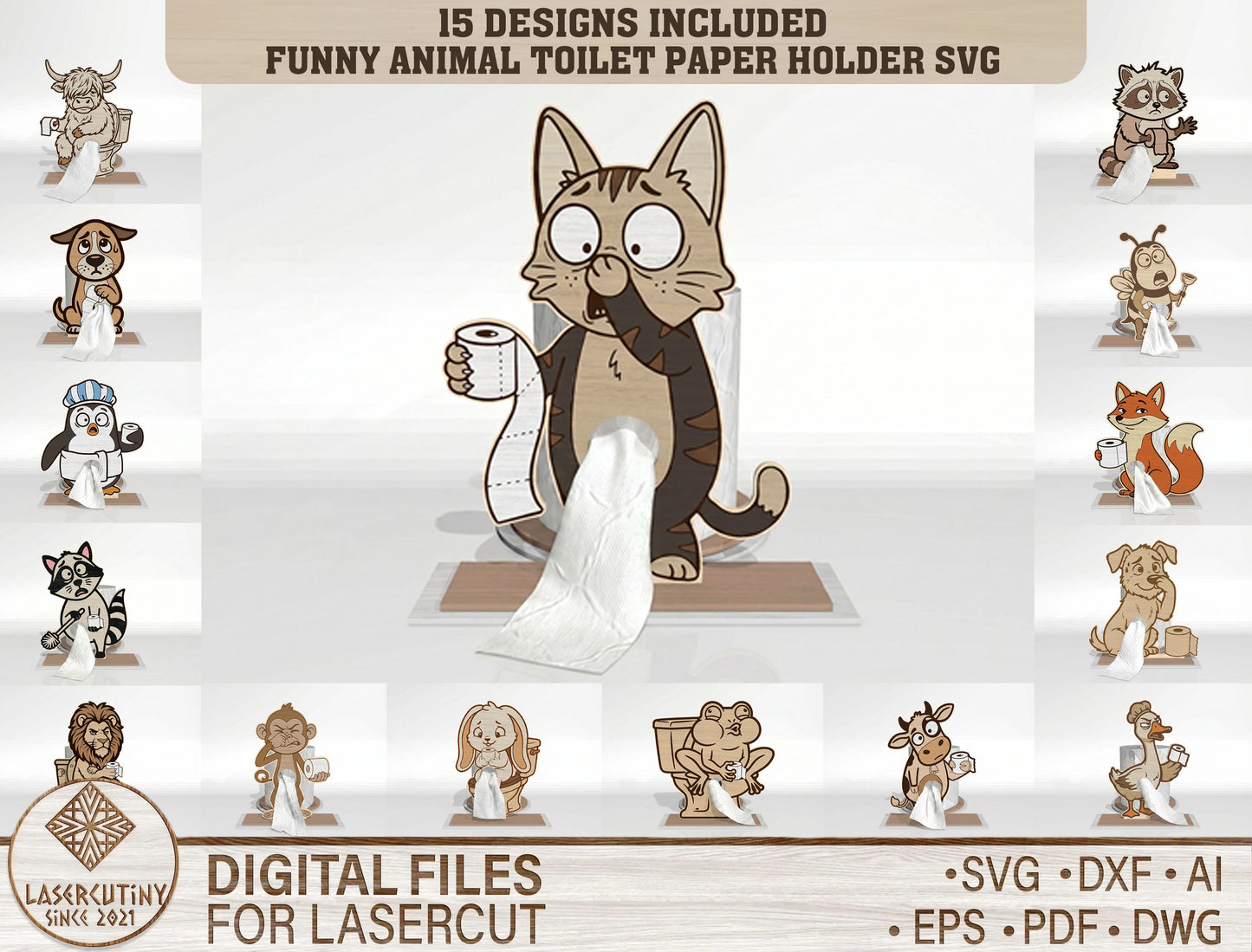 Animal Toilet Paper Holder SVG Bundle for Glowforge and xTool
