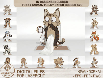 Animal Toilet Paper Holder SVG Bundle for Glowforge and xTool