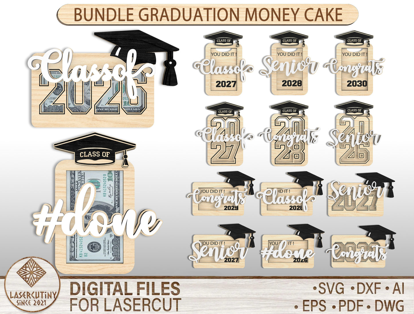 Graduation Money Holder SVG Bundle for LightBurn and Glowforge