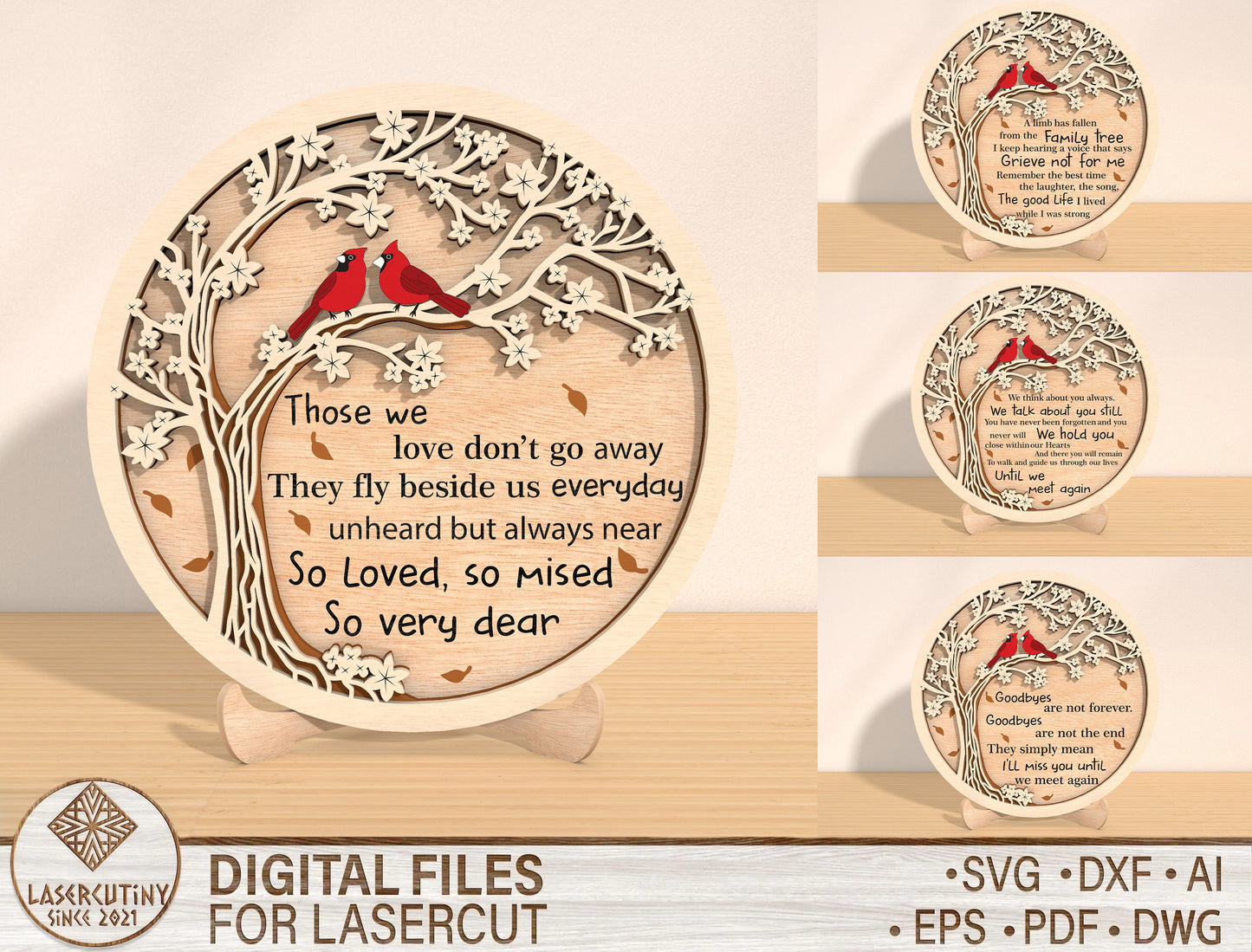 Blossom Tree Cardinal Memorial SVG Laser Cut File for xTool
