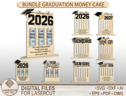Graduation Money Holder Stand SVG Bundle | Wooden Cash Display Laser Cut File | Glowforge xTool LightBurn Ready
