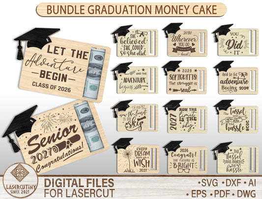 Graduation Money Holder SVG Bundle | Wooden Cash Gift Card Laser Cut File | Glowforge xTool LightBurn Ready