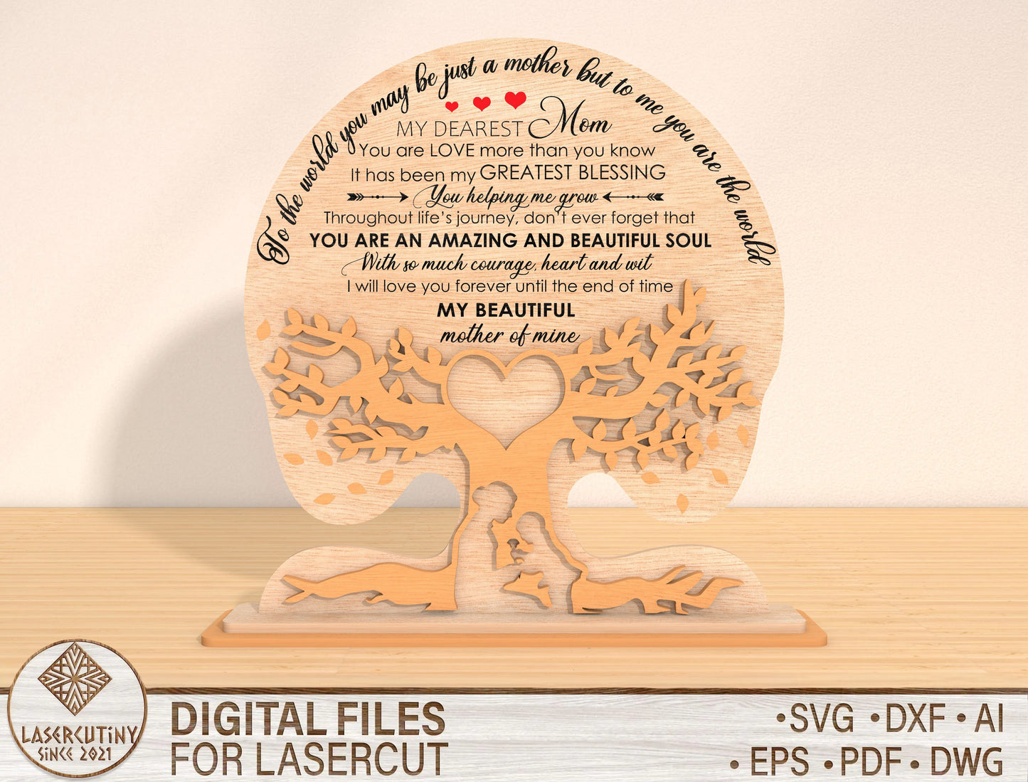 Mom Tree Plaque SVG Mother's Day Poem Sign for Glowforge and xTool