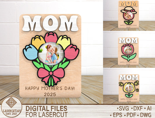 Mom Tulip Photo Frame SVG Bundle Mother's Day for LightBurn and xTool