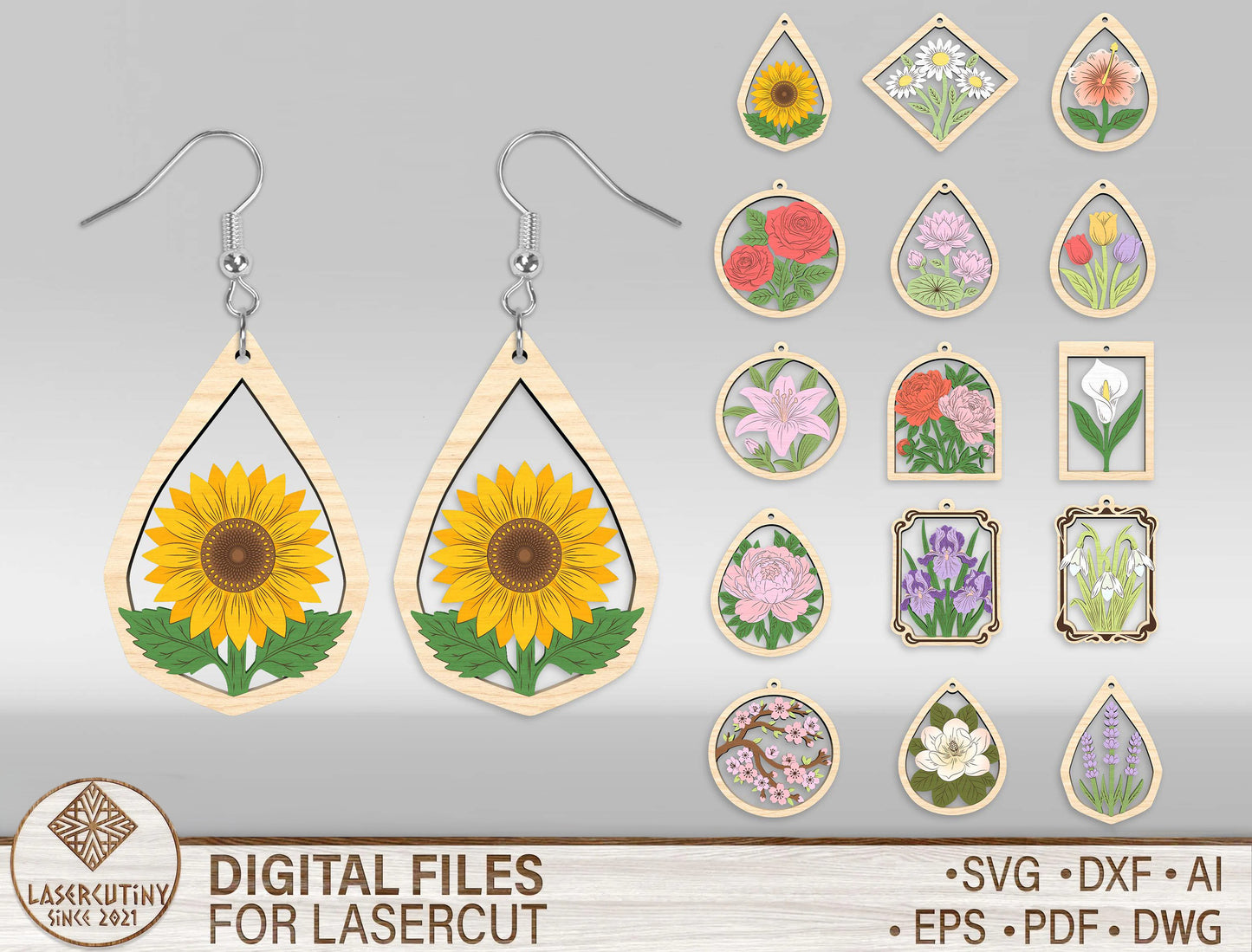 Floral Earring SVG Bundle Laser Cut File for xTool and Glowforge