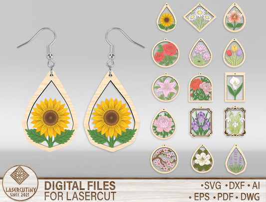 Floral Earring SVG Bundle Laser Cut File for xTool and Glowforge
