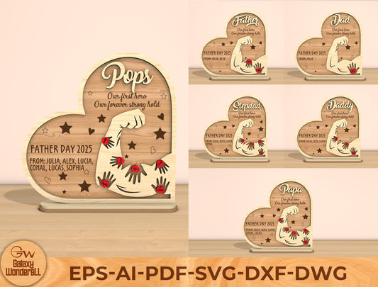 Father’s Day Strength Heart Laser Cut File | Dad Pops Papa Tabletop Sign | Family Love Wooden Decor | Glowforge, xTool, LightBurn, etc.