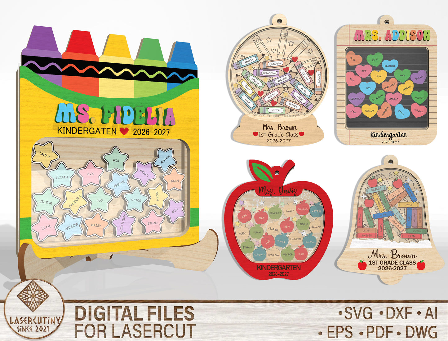 Personalized Teacher Shaker Sign SVG Bundle Laser Cut File for Glowforge and xTool