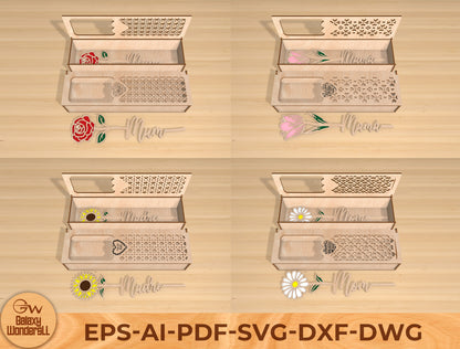 Flower Gift Box Laser Cut File Bundle | Mom Floral Keepsake Box | Multilayer Wooden Design | Glowforge, xTool, LightBurn, etc.