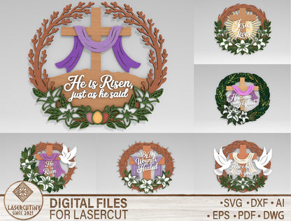 Multilayer Christian Easter Wreath SVG Bundle 6 Designs for LightBurn and xTool