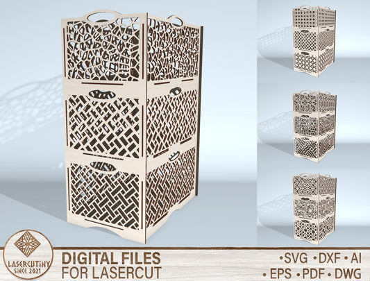 Wooden Laundry Hamper SVG Bundle for Glowforge and LightBurn