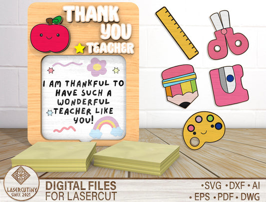Teacher Sticky Note Holder SVG Bundle “Thank You Teacher” for xTool and Glowforge