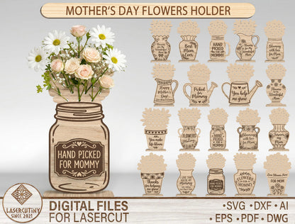 Mother's Day Flower Holder SVG Bundle Laser Cut File for LightBurn and xTool